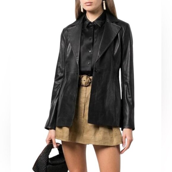 DANIER BLACK LEATHER BLAZER 4/6 - Picture 1 of 13